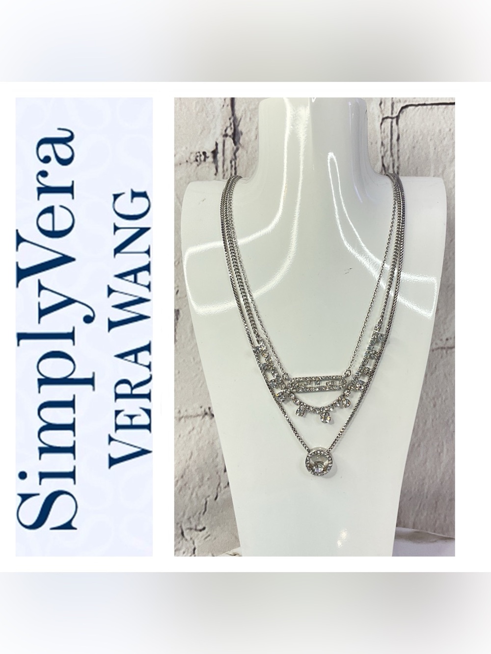 🌟🌟 Simply Vera Vera Wang Silver-Tone Layered Crystal Necklace